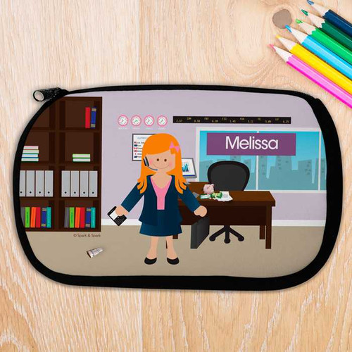 A Girl Crunching Numbers Pencil Case