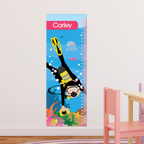 Underwater Diver Girl Kids Growth Chart