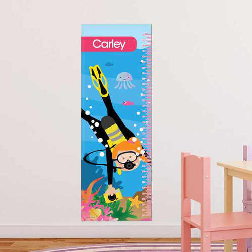 Underwater Diver Girl Kids Growth Chart
