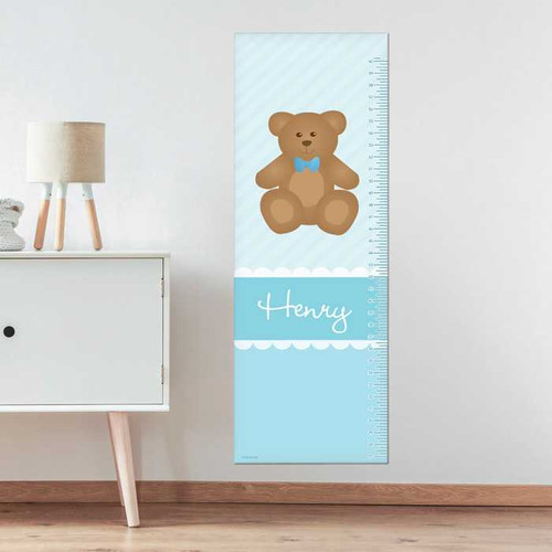 Cute Blue Teddy Bear Growth Chart