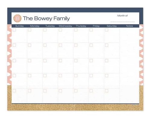 Gold Bar with Pink Spots Monthly Removable Wall Calendar