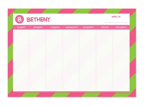 Fun Initials Pink Weekly Removable Wall Calendar