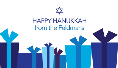 Gift Boxes In Blue Hanukkah Calling Card