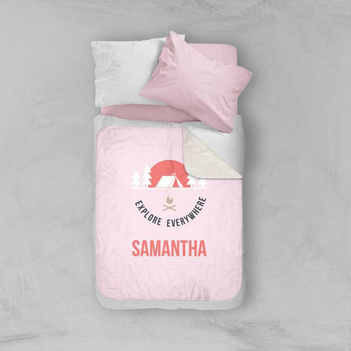 Explore Everywhere Pink Sherpa Blanket