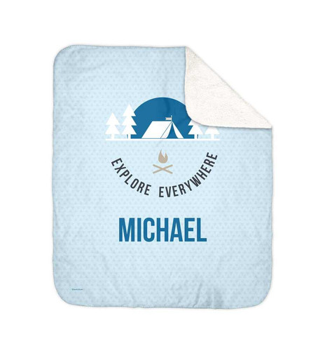 Explore Everywhere Blue Sherpa Blanket