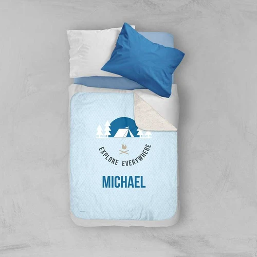 Explore Everywhere Blue Sherpa Blanket
