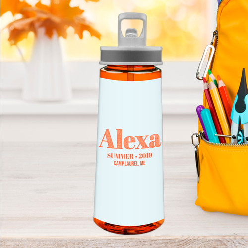 Glitter Orange Name Sports Water Bottle