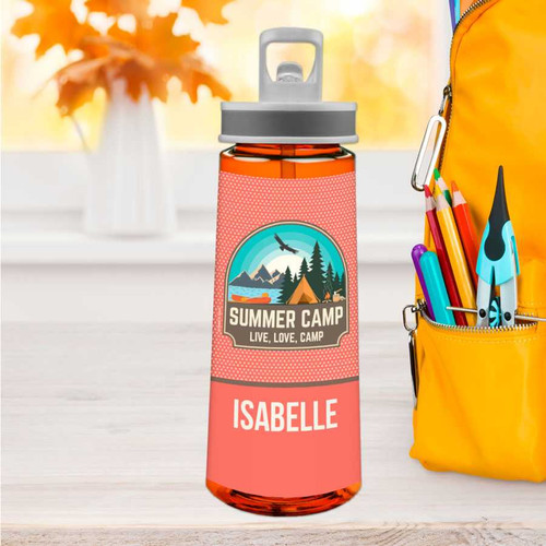 Live, Love, Camp Orange Sports Water Bottle