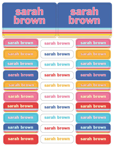 Fun Stripes Girl Waterproof Labels Labels Rectangular Pack (Set of 128)