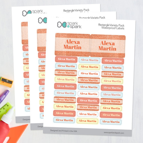 Glitter Orange Name Waterproof Labels Rectangular Pack
