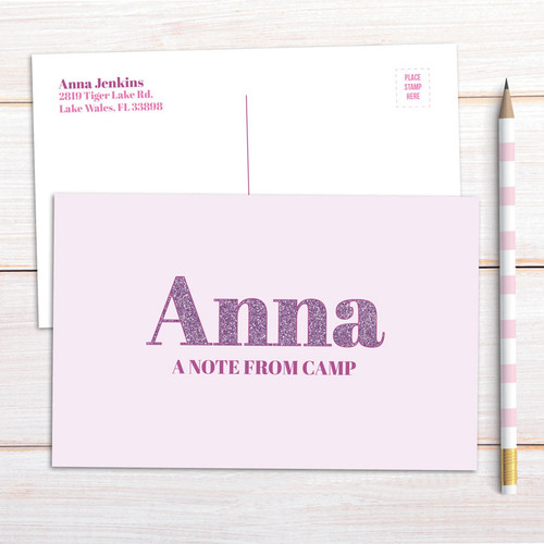 Glitter Purple Name Postcards