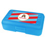 Spark & Spark Fun Initials Red Pencil Box, blue plastic pencil case with a slide latch and a custom name label featuring a large letter A and the name Anthony.