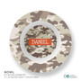 Spark & Spark Brown Camouflage Kids Placemats, round camouflage pattern placemats with a customizable name area.