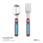 Spark & Spark Fun Spider Web Kids Placemats, silverware set with a spoon and fork featuring colorful spider and web design on the handles.