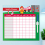 Spark & Spark Call a Firefighter Chore Chart, a colorful children's chore chart featuring a firefighter theme with space for weekly chores and a dry erase marker.