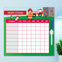 Spark & Spark Call a Firefighter Chore Chart, a colorful children's chore chart featuring a firefighter theme with characters, a fire truck, and fire illustrations for organizing household chores.