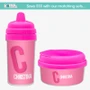 Spark & Spark Double Initial Pink Sippy Cup, pink sippy cup with a large letter C and the name Christina on it.
