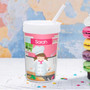 Spark & Spark A Girl Chef's Taste Toddler Cup, white and pink children's drinking cup with a girl chef cartoon and the name Sarah, with a straw.