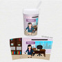 Spark & Spark A Girl Crunching Numbers Toddler Cup, colorful illustrated toddler cup featuring a girl character, with a printable full-design view of an office setting on the background.