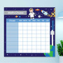 Spark & Spark Fly To the Moon Chore Chart, a space-themed kids chore chart with a grid for tracking chores and a rocket and astronaut illustration.