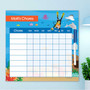 Spark & Spark Under The Sea Chore Chart, colorful children's chore chart with ocean theme, weekly schedule with days of the week and chores section, featuring underwater sea creatures and a diving child illustration.