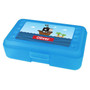 Spark & Spark All Aboard Pirates Personalized Pencil Box, blue plastic pencil box with pirate ship and island design and personalized name 'Oliver' on top.