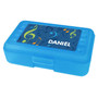 Spark & Spark Musical Notes Personalized Pencil Box, blue plastic pencil case with musical notes design and customized name 'DANIEL'.