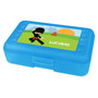 Spark & Spark Cool Super Ninja Personalized Pencil Box, blue plastic pencil case with ninja character illustration and scenic background.