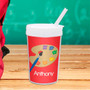 Spark & Spark Ready For Art Toddler Cup, red themed cup with a paint palette and brush design, personalized with the name Anthony.