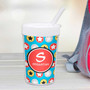 Spark & Spark Super Hero Stars Toddler Cup, colorful cup featuring superhero star patterns, personalized with the name Sebastian.