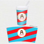 Spark & Spark Fun Initials Red Toddler Cup, colorful cup with a red, blue, and white design featuring an initial and name personalized on the cup.