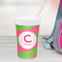 Spark & Spark Fun Initials Pink Toddler Cup, personalized with pink and green design and the name Chloe.