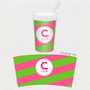 Spark & Spark Fun Initials Pink Toddler Cup, customized drink cup with pink and green stripes and initial 'C' with the name Chloe on it.