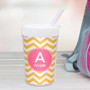 Spark & Spark Chevron Mustard and Pink Toddler Cup with personalized letter 'A' and name 'Amelie' on it.