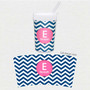 Spark & Spark Chevron Blue And Pink Toddler Cup, cup with blue and pink chevron pattern and a pink circle with a white letter 'E' and the name Elizabeth on it.