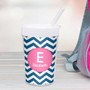 Spark & Spark Chevron Blue And Pink Toddler Cup with straw and personalized 'E Elizabeth' monogram, featuring a blue and pink chevron pattern.