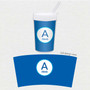 Spark & Spark A Linen Blue Letter Toddler Cup, blue and white reusable toddler cup with straw and personalized initial 'A' with name 'Alexis' on the design.