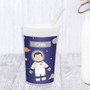 Spark & Spark Fly to the Moon Toddler Cup, personalized with the name Chris, featuring a space-themed design with an astronaut, planets, and stars.