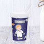 Spark & Spark Fly to the Moon Toddler Cup, personalized space-themed children's cup with an astronaut illustration and the name Chris.