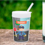 Spark & Spark Police on Duty Toddler Cup, kids' themed cup with a cartoon police officer holding a stop sign on a city street background.