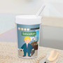 Spark & Spark A Boy Crunching Numbers Toddler Cup, colorful children's cup with a cartoon boy and office-themed design, screw-on lid with straw for kids.