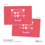 Spark & Spark Full of Hearts Kids Placemat, pink and red heart design with personalized name Jennifer, front and back view.