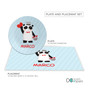 Spark & Spark Panda and Hearts Kids Placemat, panda design placemat with panda holding a heart and a basket of hearts, personalized with the name Marco.