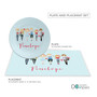 Spark & Spark Group of Love Kids Placemat, a light blue kids' placemat with cartoon girls holding hearts and the name 'Penlope' written in red.