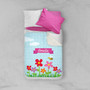 Spark & Spark Spring Flowers Sherpa Blanket, personalized blanket with colorful flower and bee design and a pink name tag.