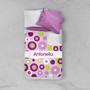 Spark & Spark Circles and Circles Purple Sherpa Blanket, personalized with the name Antonella, featuring a vibrant pattern of circles in purple, white, and green colors
