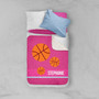 Spark & Spark Girl Basketball Fan Pink Sherpa Blanket, personalized with the name Stephanie and featuring basketball graphics on a bed with pillows.