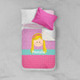 Spark & Spark Just Like Me Girl Lavender Sherpa Blanket featuring a customizable girl face design with the name Natalia, pink and lavender colors, and soft sherpa material on a child's bed.