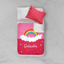Spark & Spark Dreamy Rainbow Sherpa Blanket, pink blanket with rainbow and cloud design, personalized with the name Gabriella.