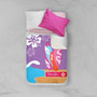 Spark & Spark Surfing The Waves Sherpa Blanket, colorful surfboard and wave design with floral accents and personalized name 'Jennifer' on the blanket.